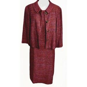 Talbots Sheath Dress Blazer Set Silk Blend Orange Pink Size 12 Business Dress